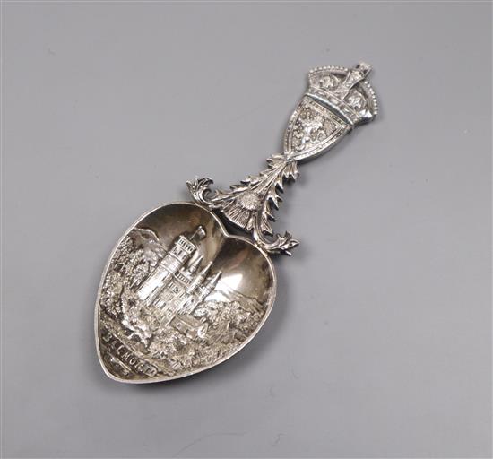 A George V Scottish provincial silver Balmoral commemorative caddy spoon by William Robb, Ballater, hallmarks for Edinburgh, 1910,